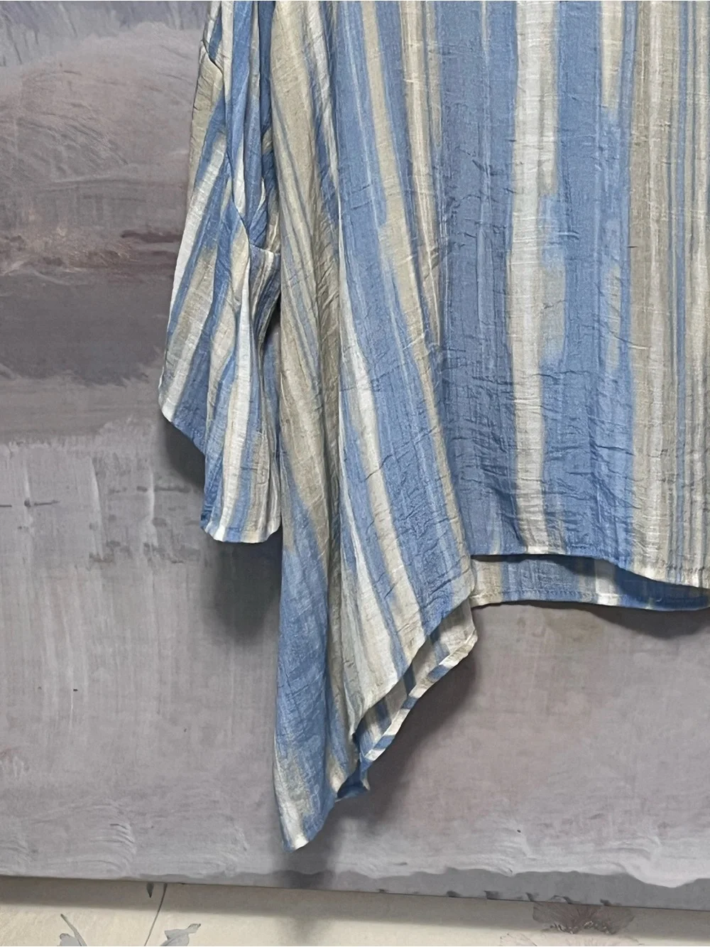 ZAC & RACHEL Boho Blue Striped Tunic Top 3X Crochet Trim Bell Sleeve Flowy